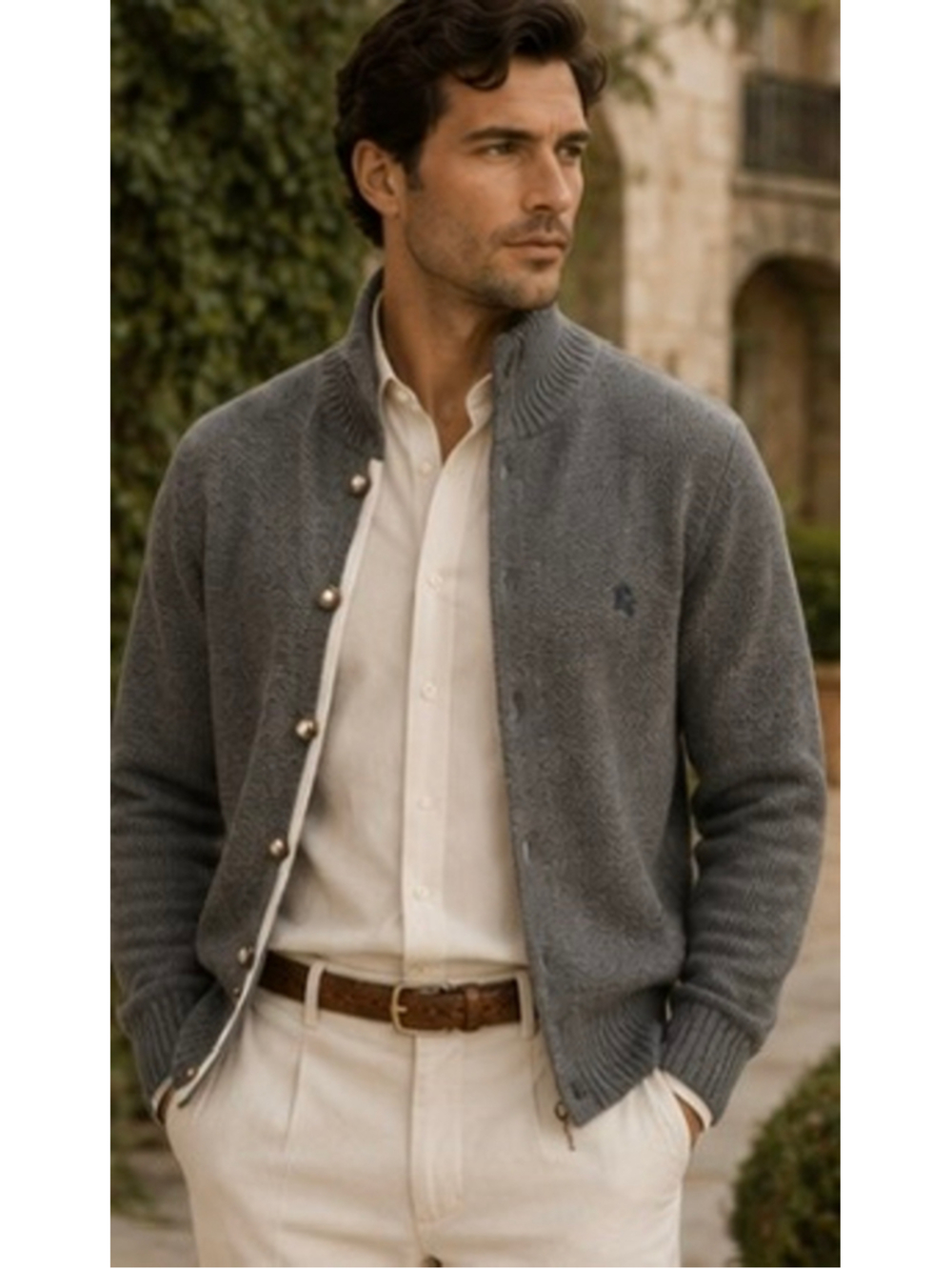 Men's Burberry Black Label (Japan) Cardigan Sweater Size 2-M Grey White Vintage